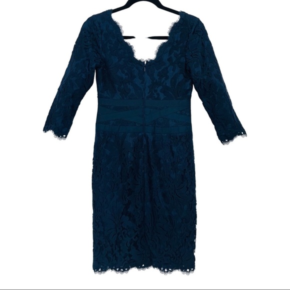 Tadashi Shoji Petite Embroidered Lace Navy Sheath Dress - Picture 2 of 6